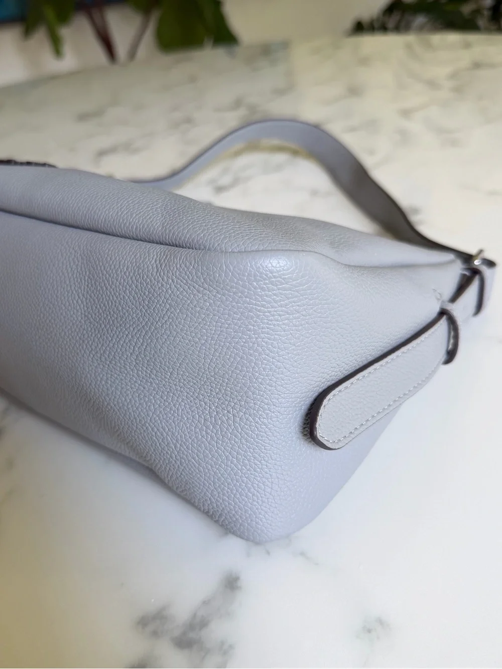 Tory Burch Thea Zip Top Leather Shoulder Bag Misty Cloud Gray